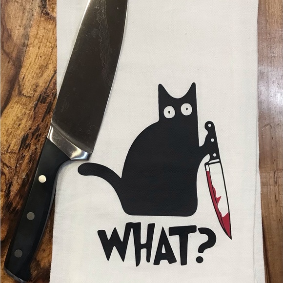 Halloween Murderous Black Cat With Knife Cotton Flour Sack Kitchen Bath 28”x 28” - Picture 2 of 2
